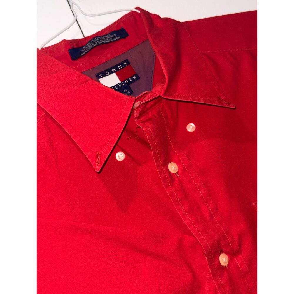 Tommy Hilfiger Shirt Mens Medium Red Solid Button Down Long Sleeve 100% Cotton